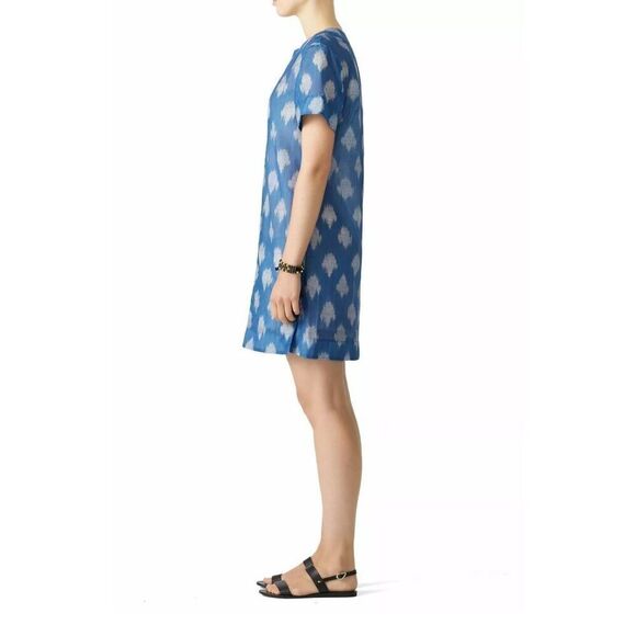 Theory Slit Front Sheer Tunic Dress Blue Gray Ikat Pattern Size P - Picture 3 of 10